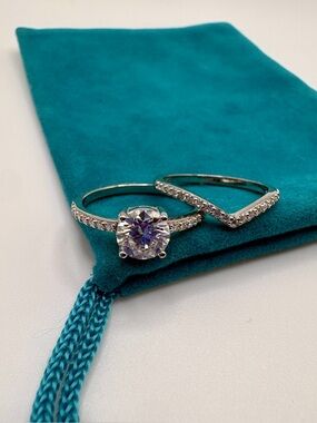1 CT Moissanite Bridal Ring Set | 925 Sterling Silver | Engagement & V Band